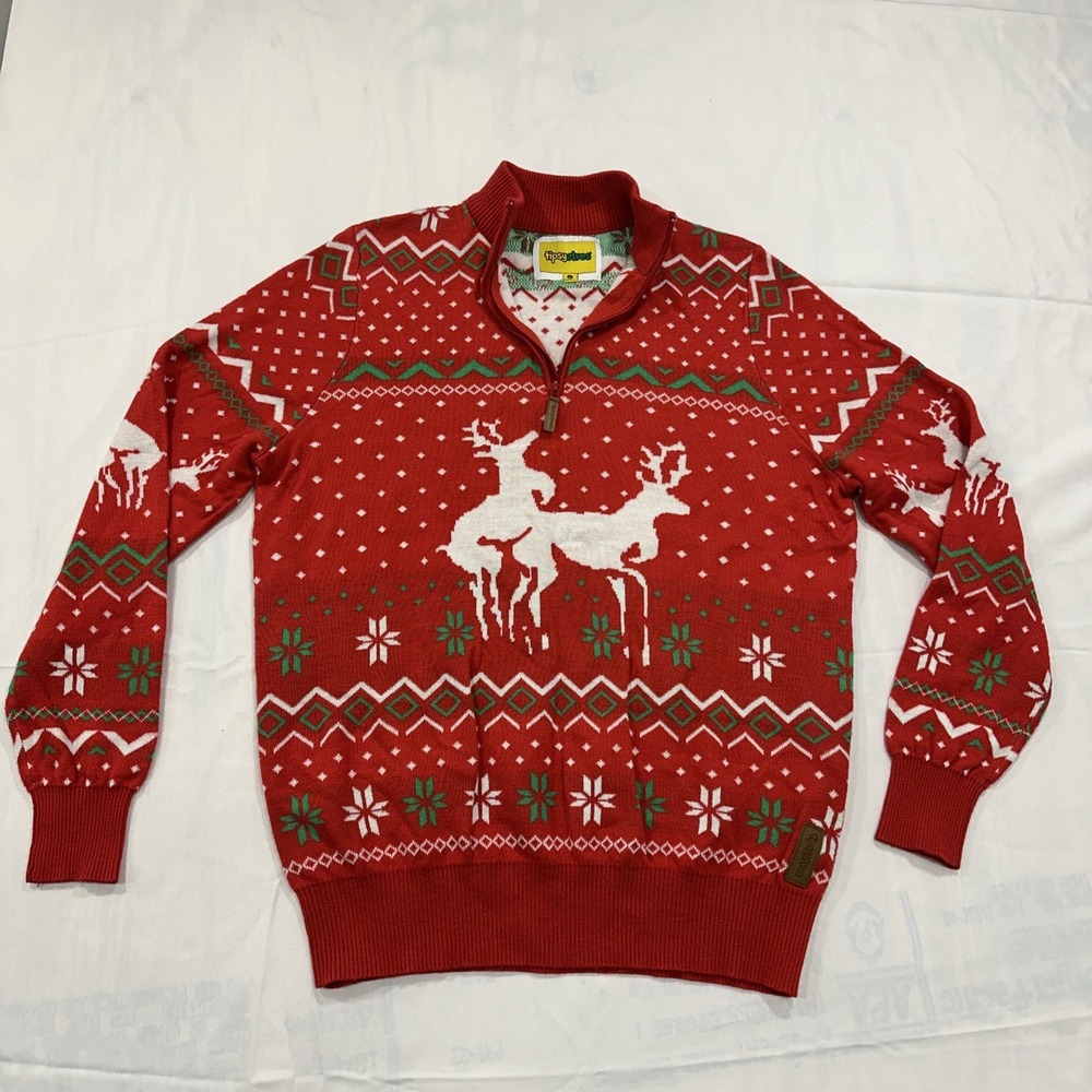 Tipsy Elves Ugly Christmas Sweater Men's XL Quarter Zip Red Green Naughty
